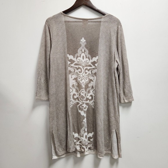 Chicos Womens 3/4 Sleeve Lightweight Beaded Tunic Blouse Size XL Beige Tan - Picture 3 of 11